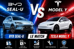 Un visuel qui fait un duel entre BYD et Tesla sur des notions de coût
