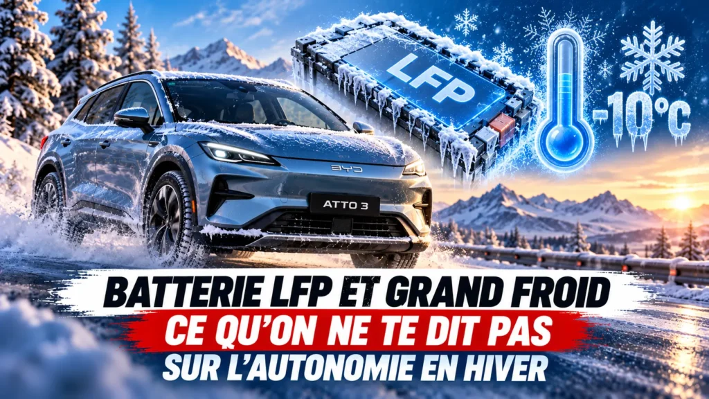 Un véhicule sur une route glacée avec une batterie LFP